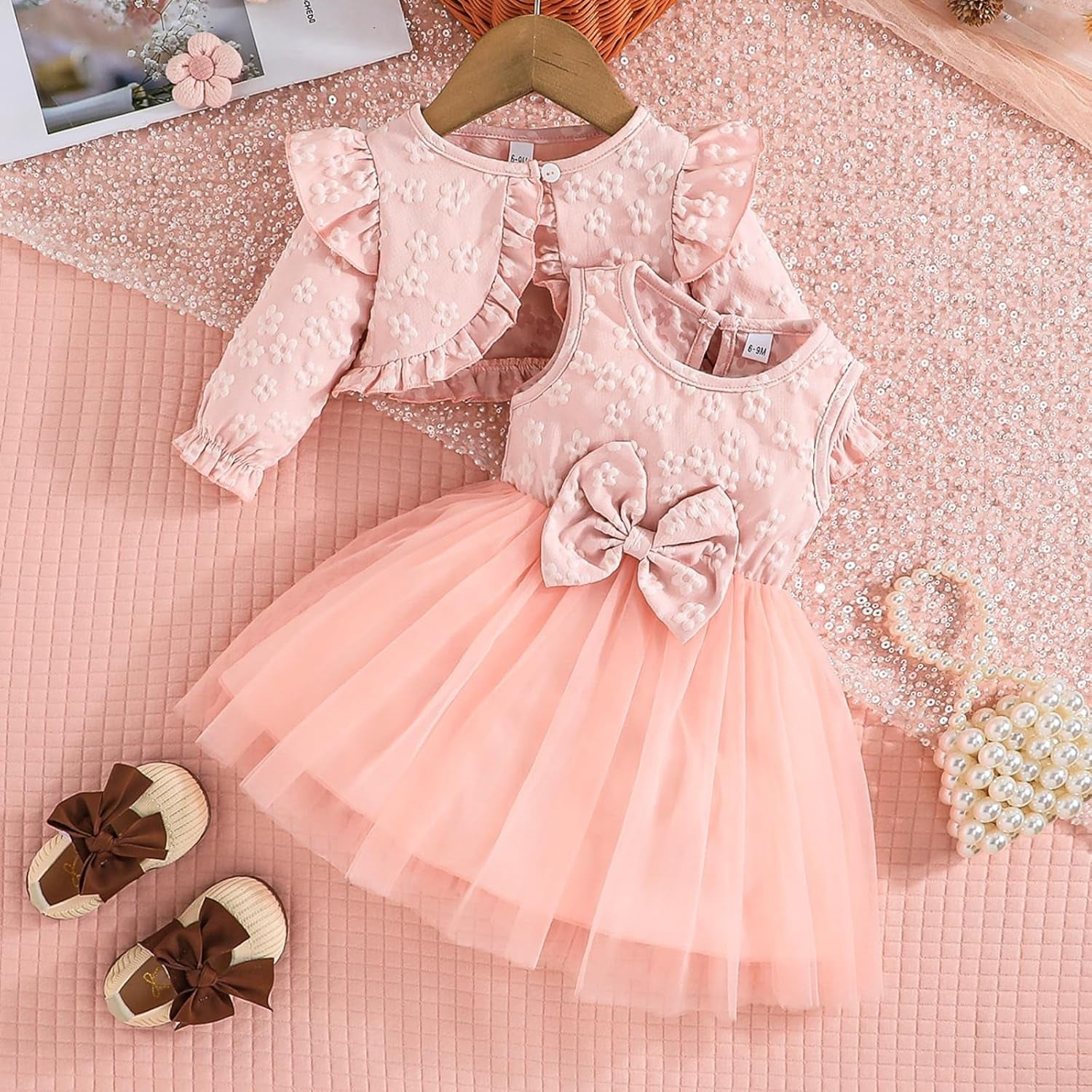 Toddler Lace Dress and Cardigan 2PCS Little Girls Floral Cardigan Tulle Skirt Set Spring Summer Fall Dresses Outfits