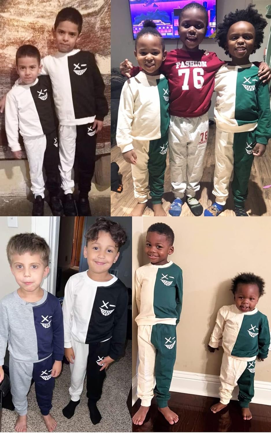 Toddler Baby Boy Clothes Cartoon Face Print Two Tone Sweatshirt and Sweatpants Fall Winter 2Pcs Clothing Set