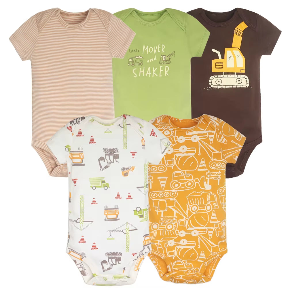 5Pcs/Lot Baby Bodysuits Summer Clothes Fashion Cotton Floral Printed Newborn Baby Girl Boy Clothing Cute Jumpsuit Infant Outfits