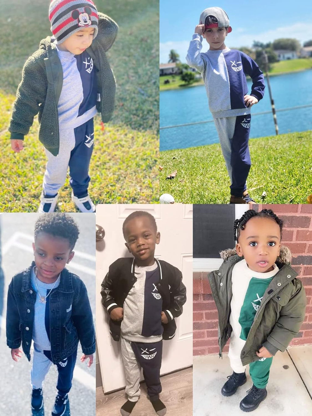 Toddler Baby Boy Clothes Cartoon Face Print Two Tone Sweatshirt and Sweatpants Fall Winter 2Pcs Clothing Set