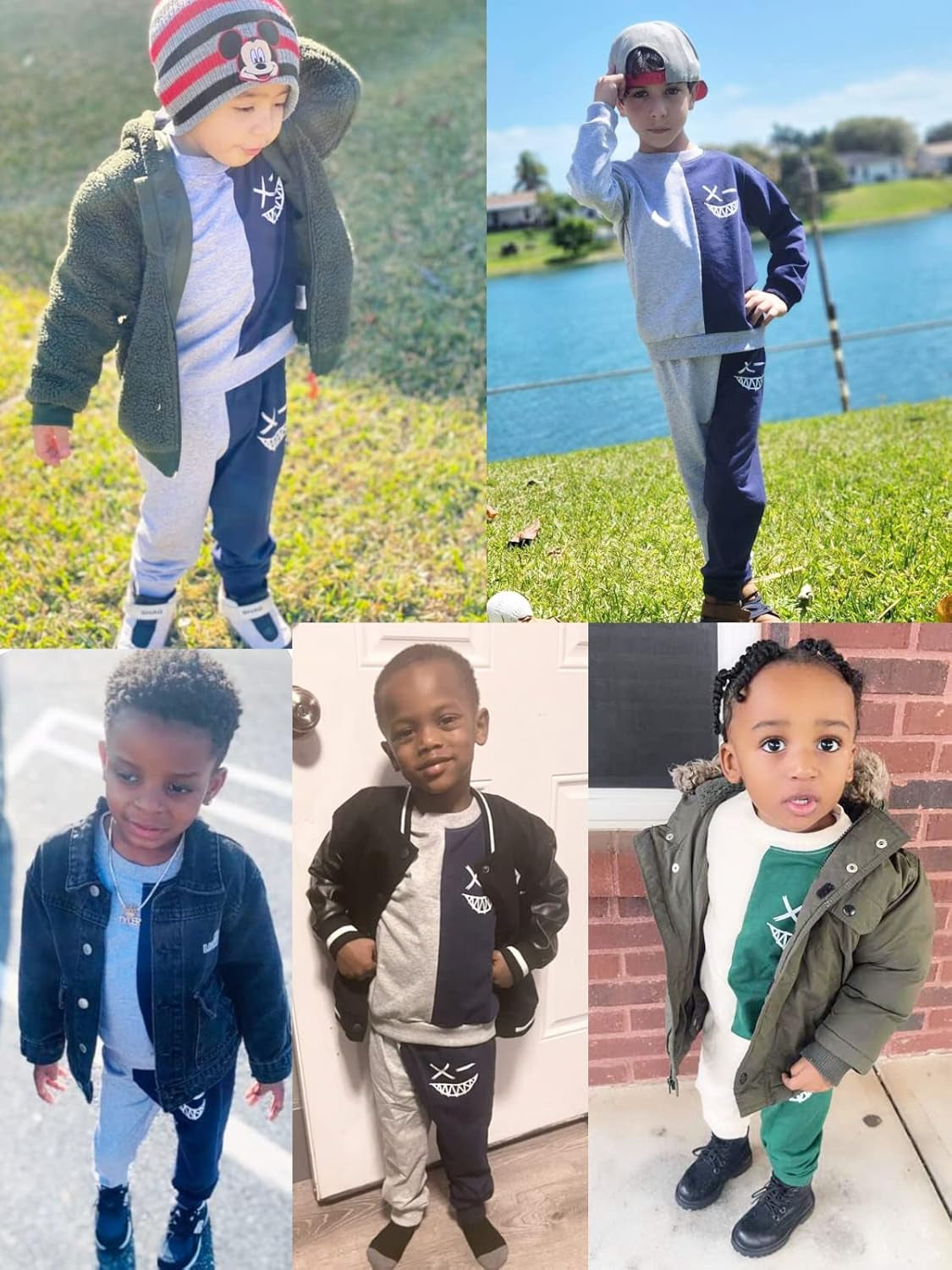 Toddler Baby Boy Clothes Cartoon Face Print Two Tone Sweatshirt and Sweatpants Fall Winter 2Pcs Clothing Set