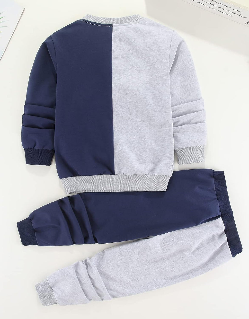 Toddler Baby Boy Clothes Cartoon Face Print Two Tone Sweatshirt and Sweatpants Fall Winter 2Pcs Clothing Set