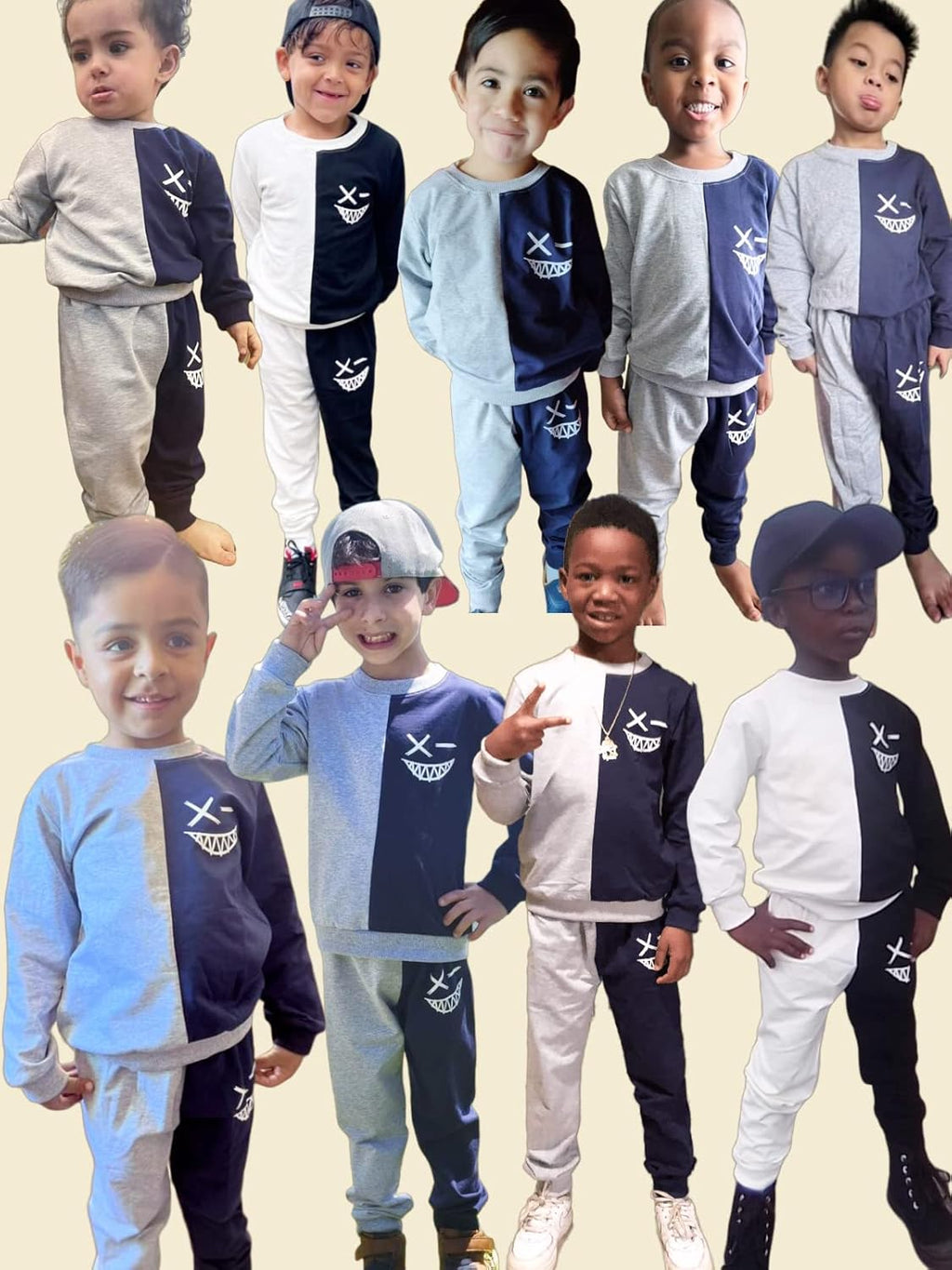 Toddler Baby Boy Clothes Cartoon Face Print Two Tone Sweatshirt and Sweatpants Fall Winter 2Pcs Clothing Set