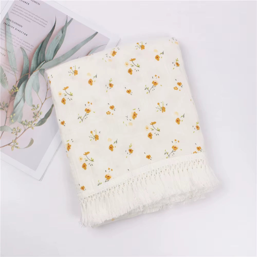 100% Cotton Baby Blankets Newborn for Boys Girls Muslin Swaddle Blankets Flower Print Bedding Quilt Swaddle