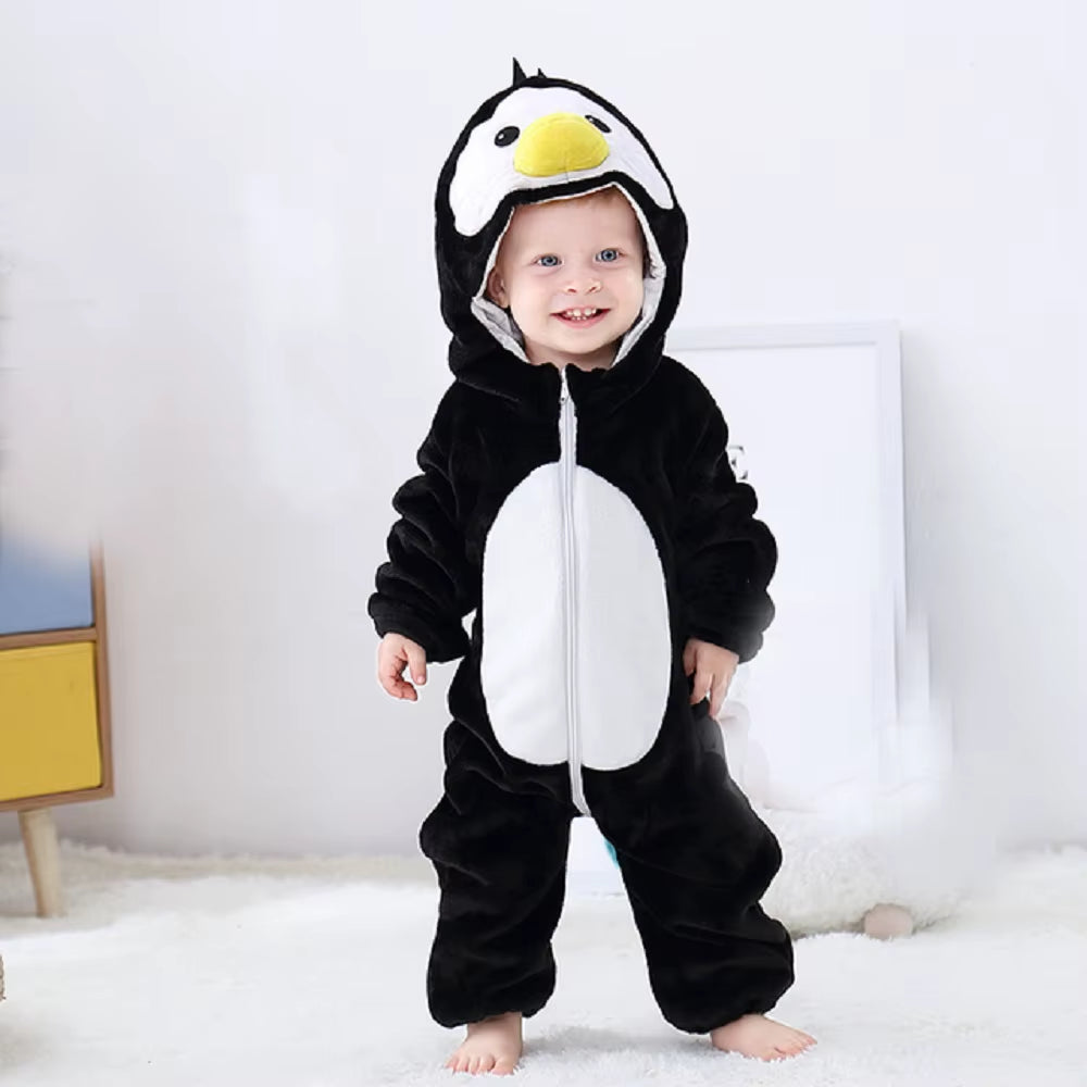 Baby Rompers Kids Cosplay Winter Flannel One-Pieces Hooded Jumpsuits Stitch Jumpers Overall Girl Grows Boy Growings Roupa Bebes