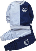 Toddler Baby Boy Clothes Cartoon Face Print Two Tone Sweatshirt and Sweatpants Fall Winter 2Pcs Clothing Set
