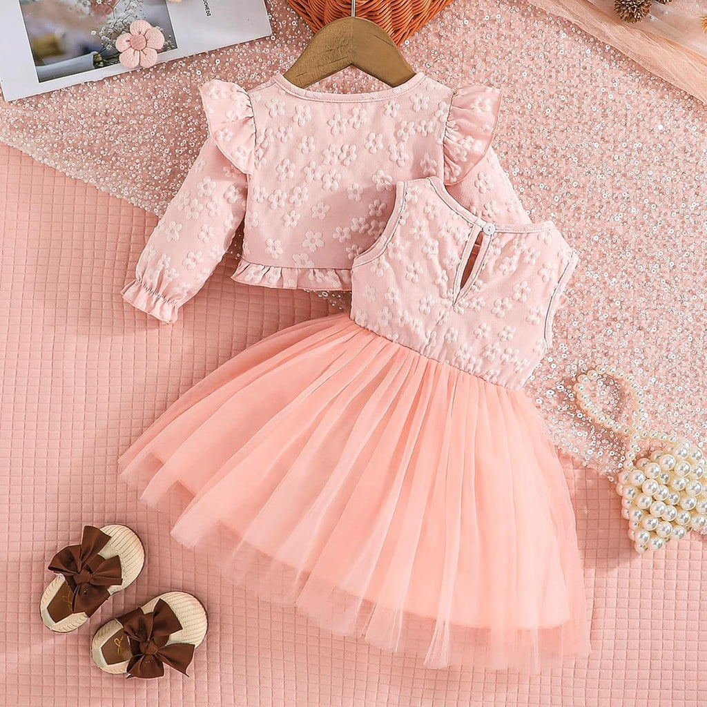 Toddler Lace Dress and Cardigan 2PCS Little Girls Floral Cardigan Tulle Skirt Set Spring Summer Fall Dresses Outfits