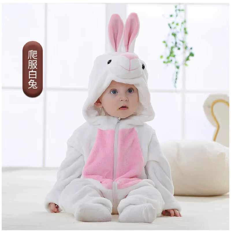 Baby Rompers Kids Cosplay Winter Flannel One-Pieces Hooded Jumpsuits Stitch Jumpers Overall Girl Grows Boy Growings Roupa Bebes