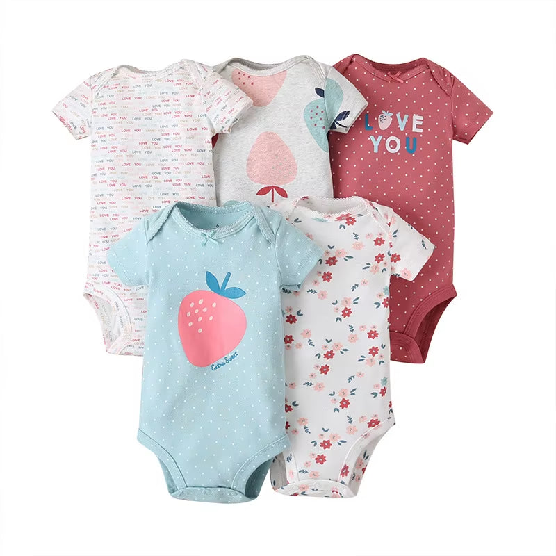 5Pcs/Lot Baby Bodysuits Summer Clothes Fashion Cotton Floral Printed Newborn Baby Girl Boy Clothing Cute Jumpsuit Infant Outfits