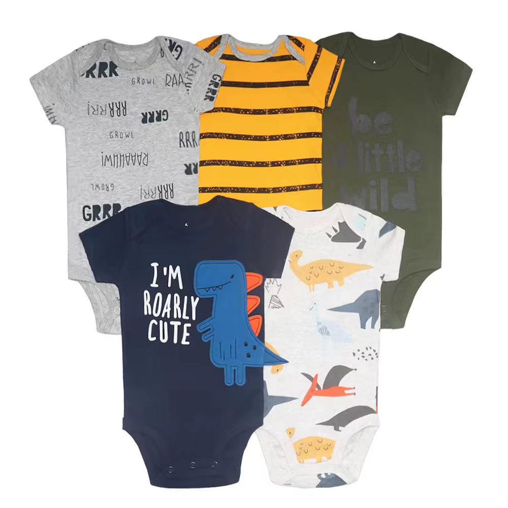 5Pcs/Lot Baby Bodysuits Summer Clothes Fashion Cotton Floral Printed Newborn Baby Girl Boy Clothing Cute Jumpsuit Infant Outfits