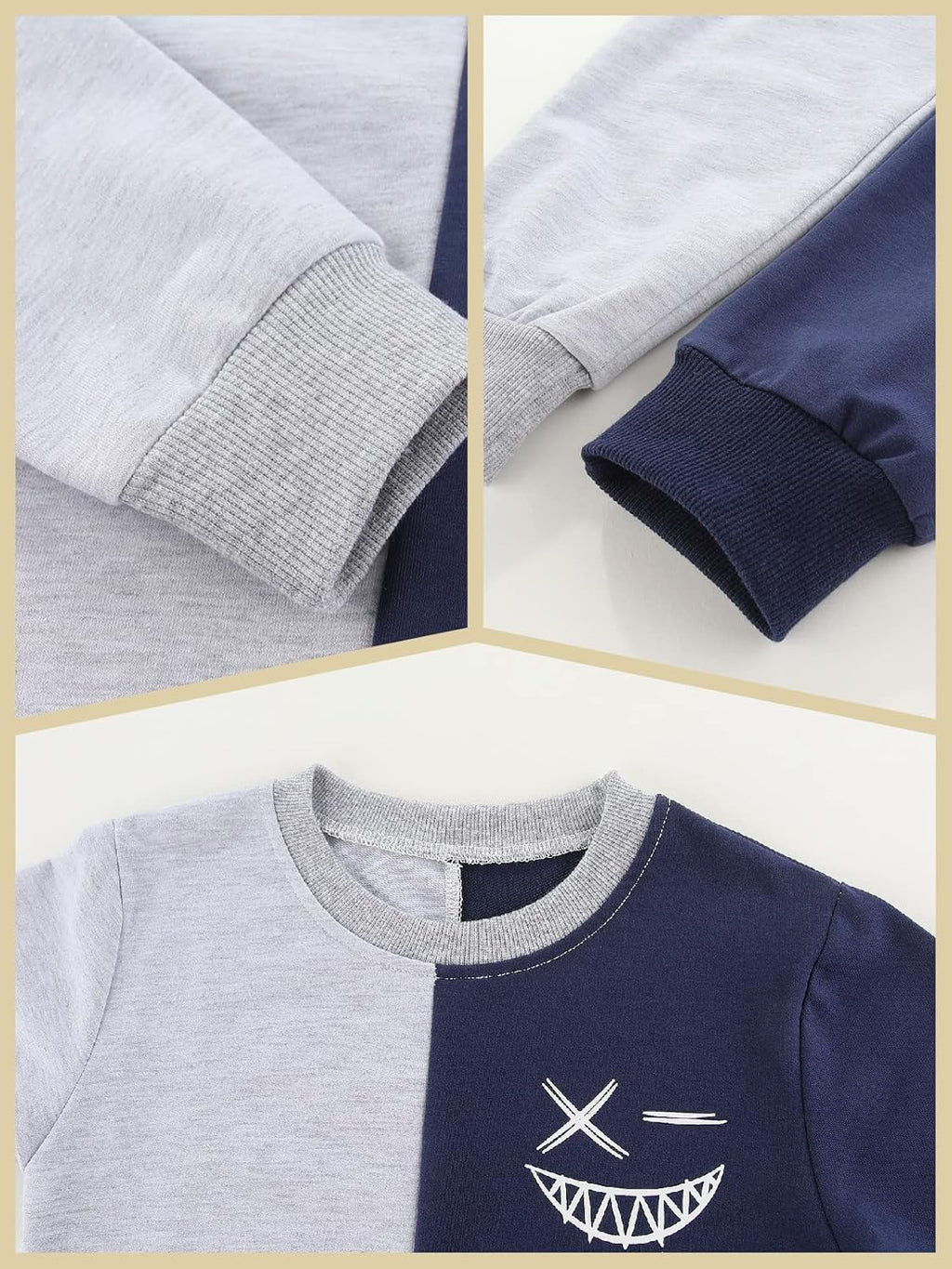 Toddler Baby Boy Clothes Cartoon Face Print Two Tone Sweatshirt and Sweatpants Fall Winter 2Pcs Clothing Set